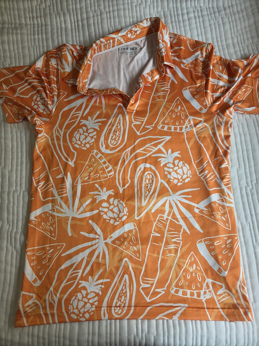 Ephemere Mens' Orange Tropical Print Polo Shirt